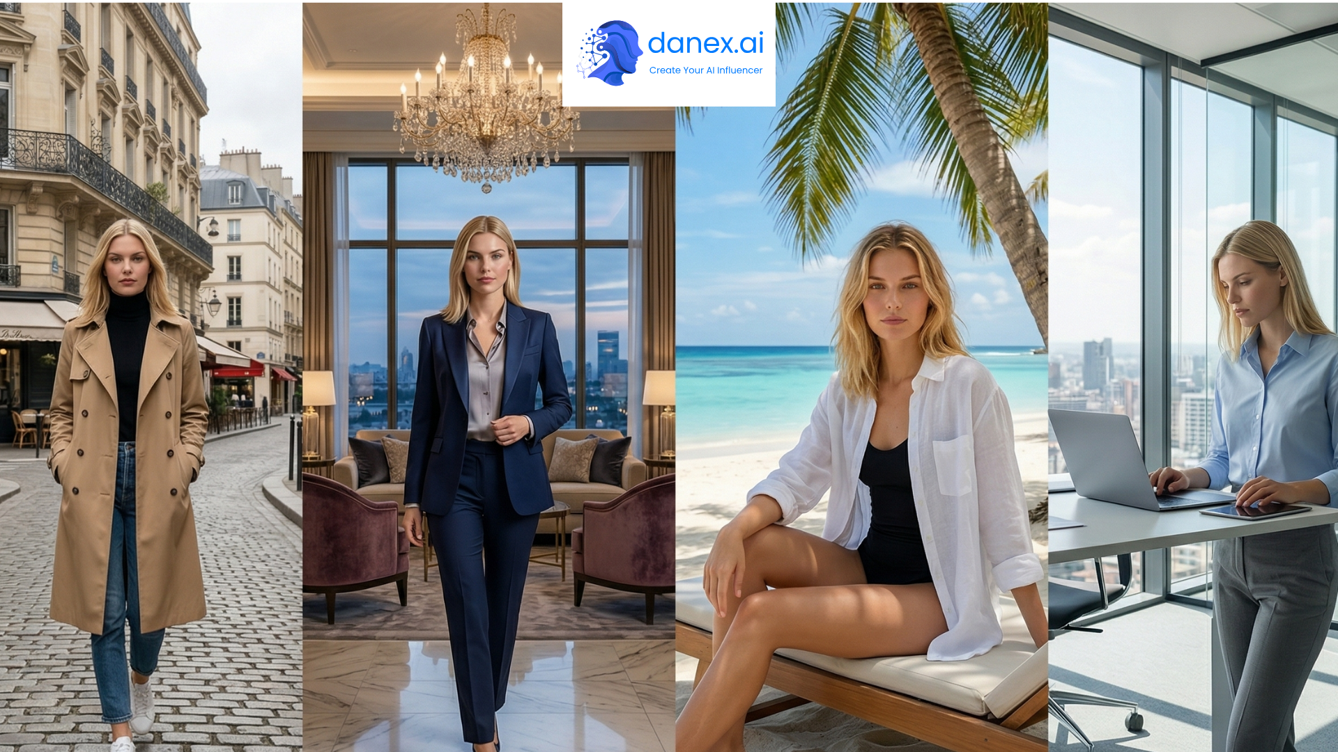 AI influencer in a luxury hotel scene