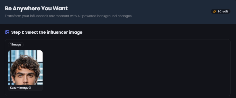 Step 1: Select AI influencer for scene placement