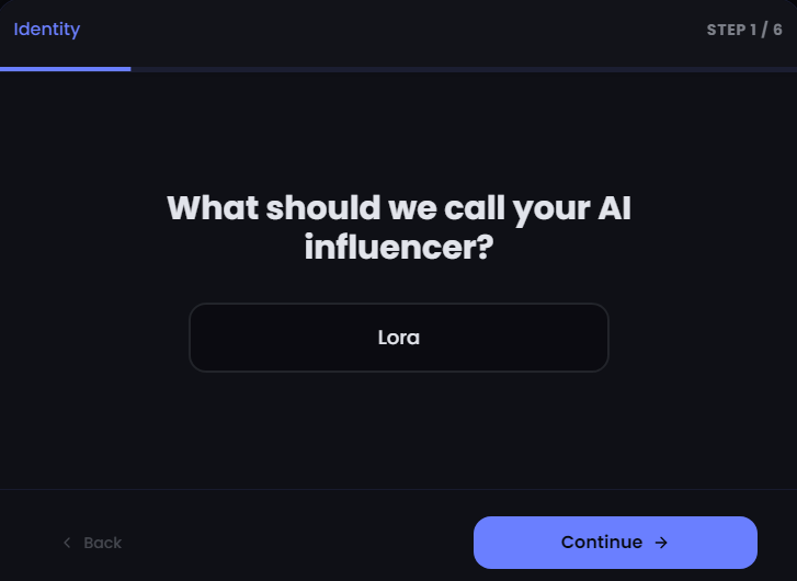 Step 1: Name your AI influencer