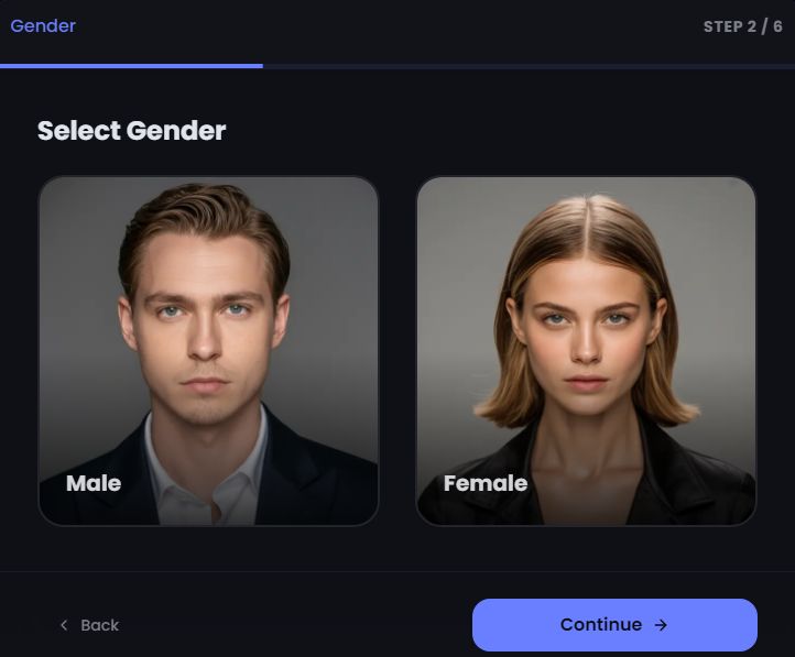 Step 2: Select gender for AI persona creation