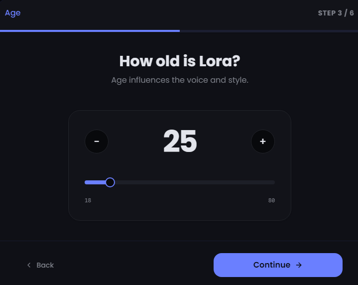 Step 3: Set AI influencer age in persona builder