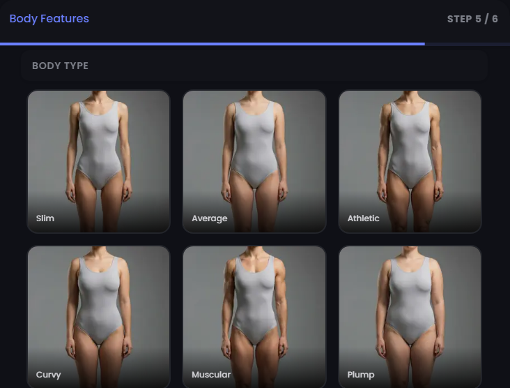 Step 5: Choose body type for AI virtual model