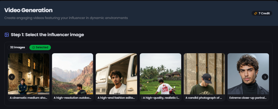 Selecting an AI influencer for video generation