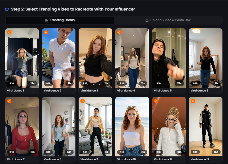 Step 2: Pick trending video template for AI viral content
