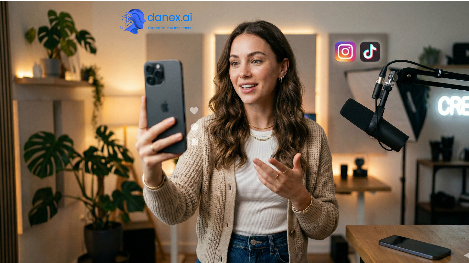 Viral trend studio with AI influencer